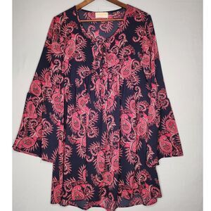 Let them eat Cake Blouse Babydoll Large Floral/Blue‎ Paisley Pullover